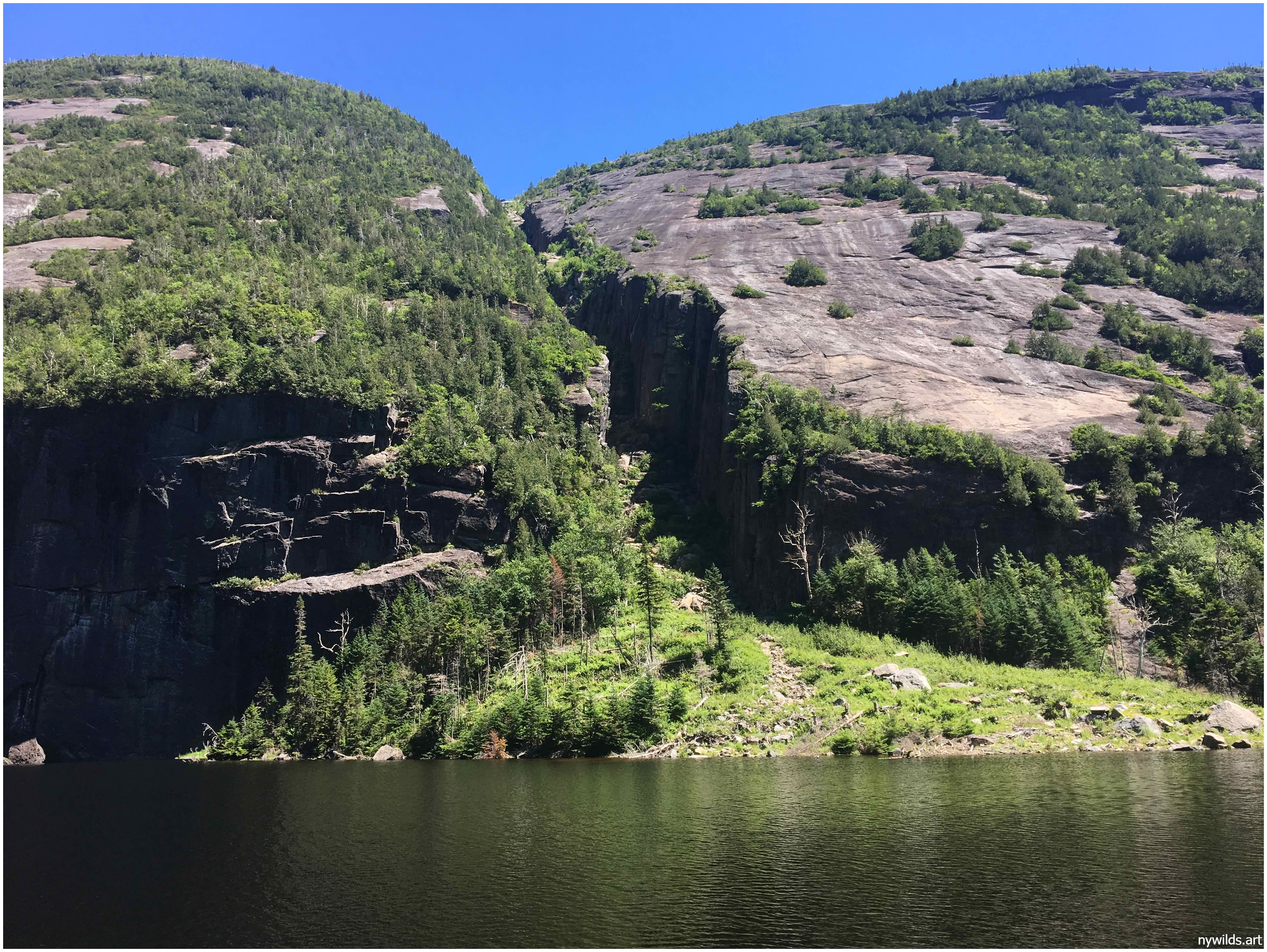 View of the Trap Dike from across Avalanche Lake.