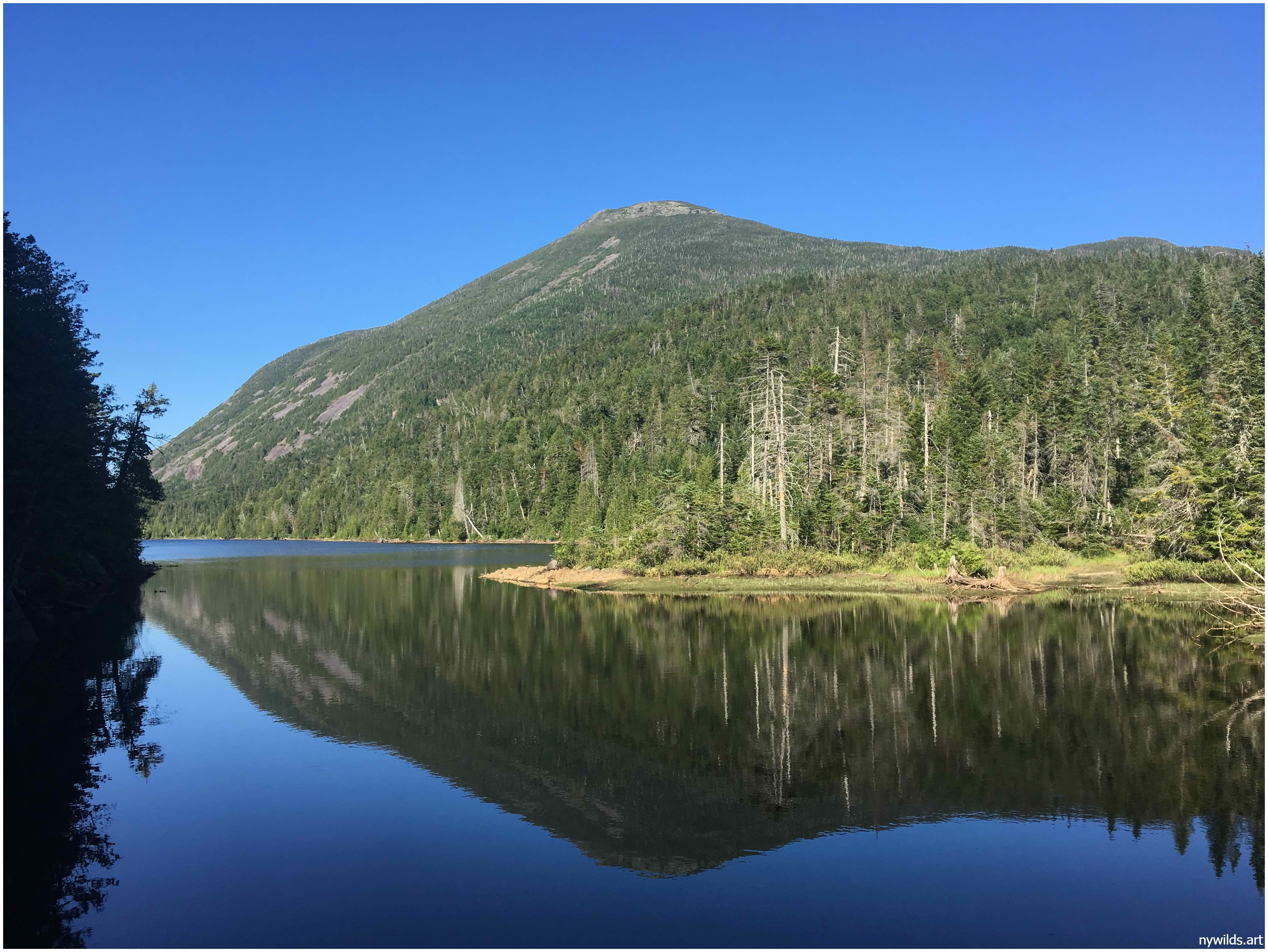 Reflection across Lake Colden with Mount Colden in the background.